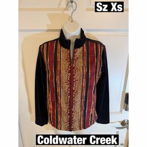 Coldwater Creek Women's Black Velvet and Rust Brocade Zip Up Jacket XS